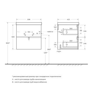 База под раковину подвесная BelBagno DUE-500-2C-SO-RN-P